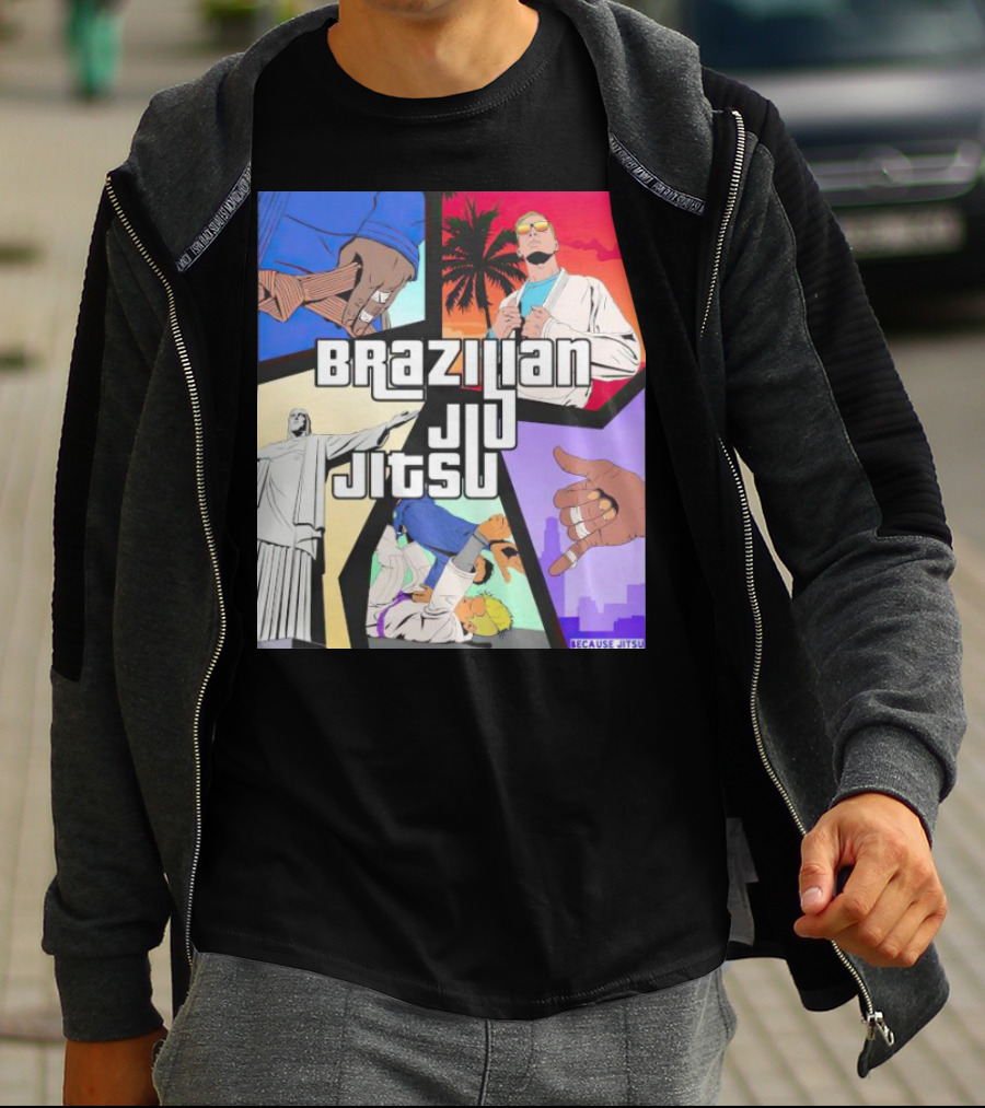Brazilian Jiu Jitsu Because Jitsu Palms And Rio Comic Style Collage T-Shirt