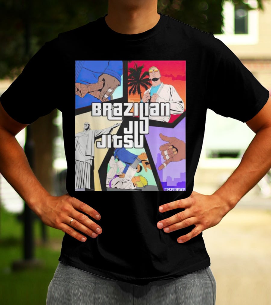 Brazilian Jiu Jitsu Because Jitsu Palms And Rio Comic Style Collage T-Shirt