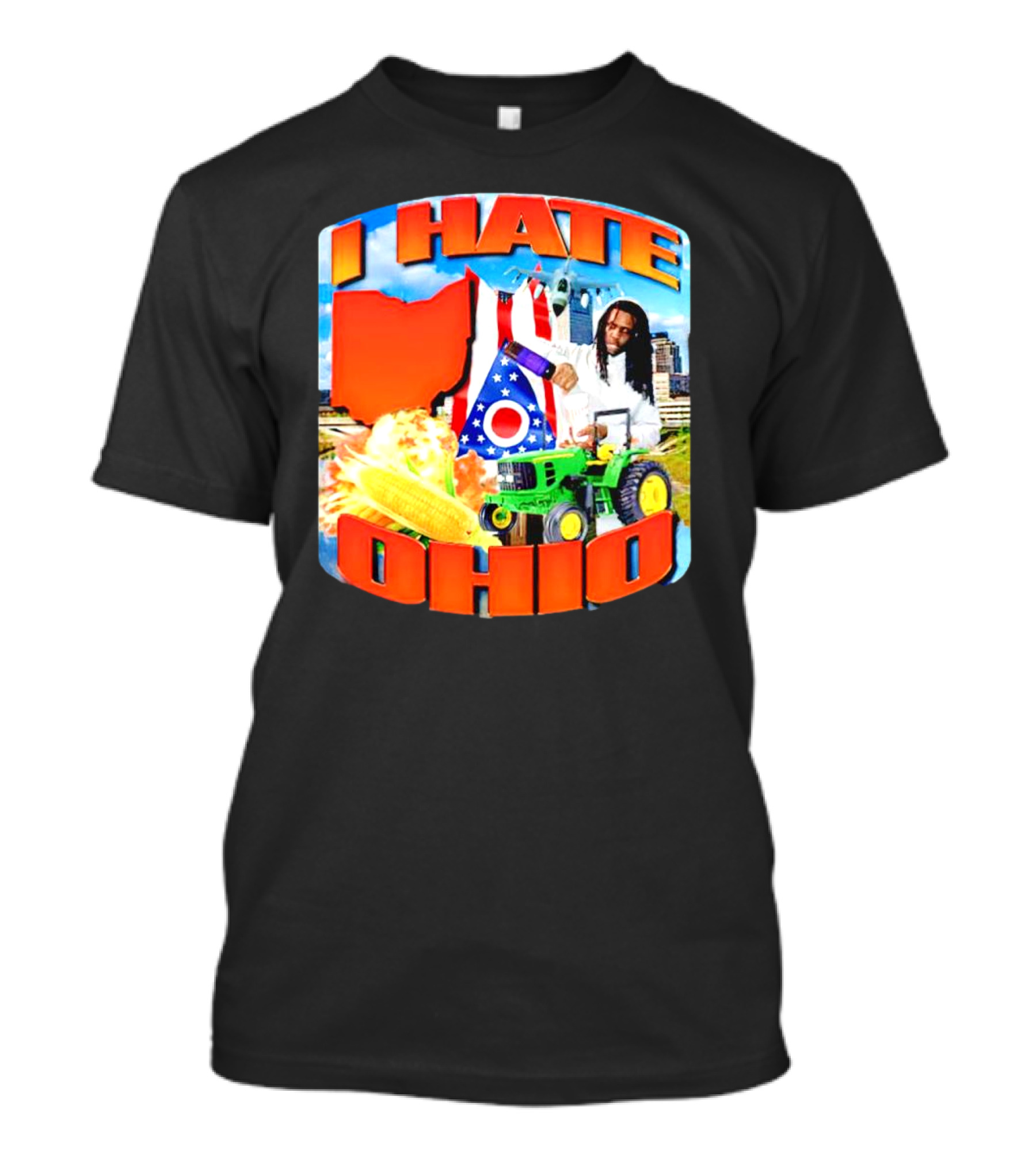 I Hate Ohio Tractor Explosion Corn Ohio Flag Skyline T-Shirt