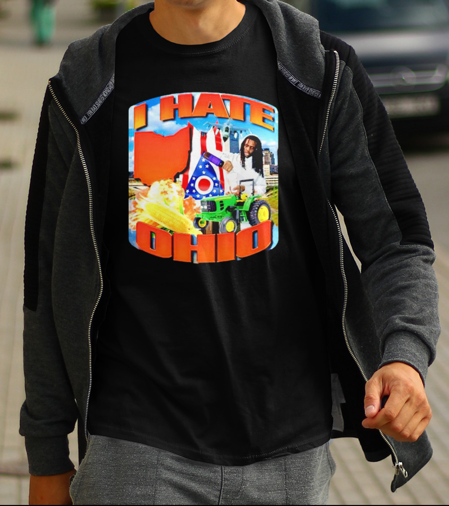 I Hate Ohio Tractor Explosion Corn Ohio Flag Skyline T-Shirt