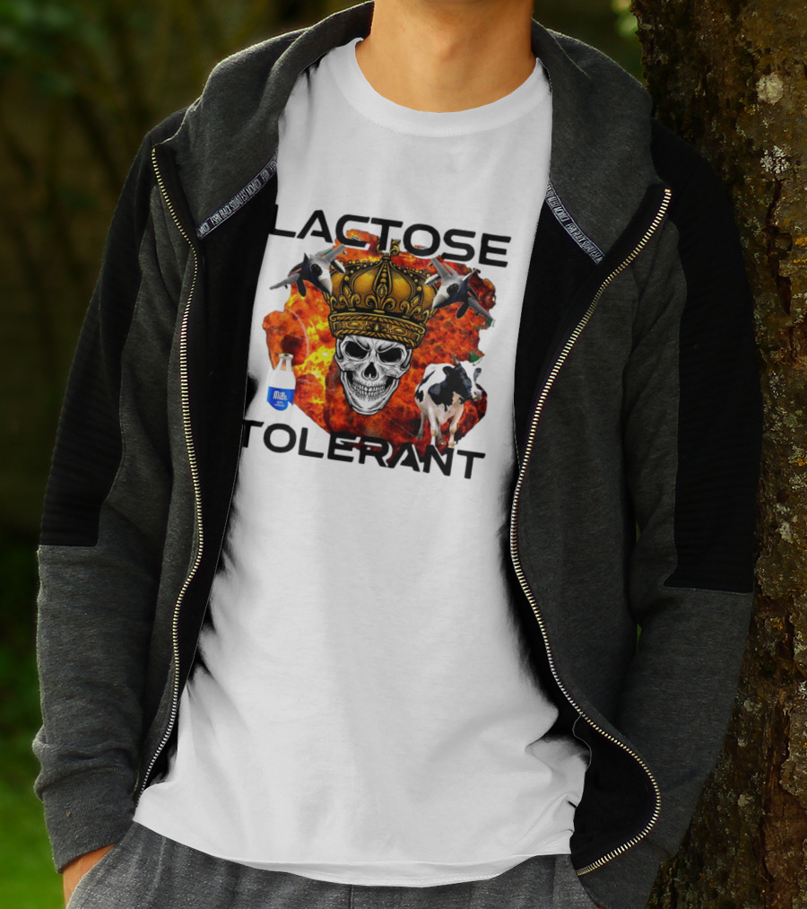 Lactose Tolerant Skull Crown Cow Milk Aircraft Explosion T-Shirt