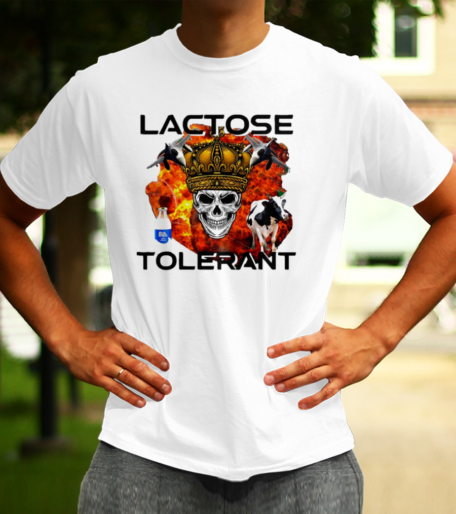 Lactose Tolerant Skull Crown Cow Milk Aircraft Explosion T-Shirt