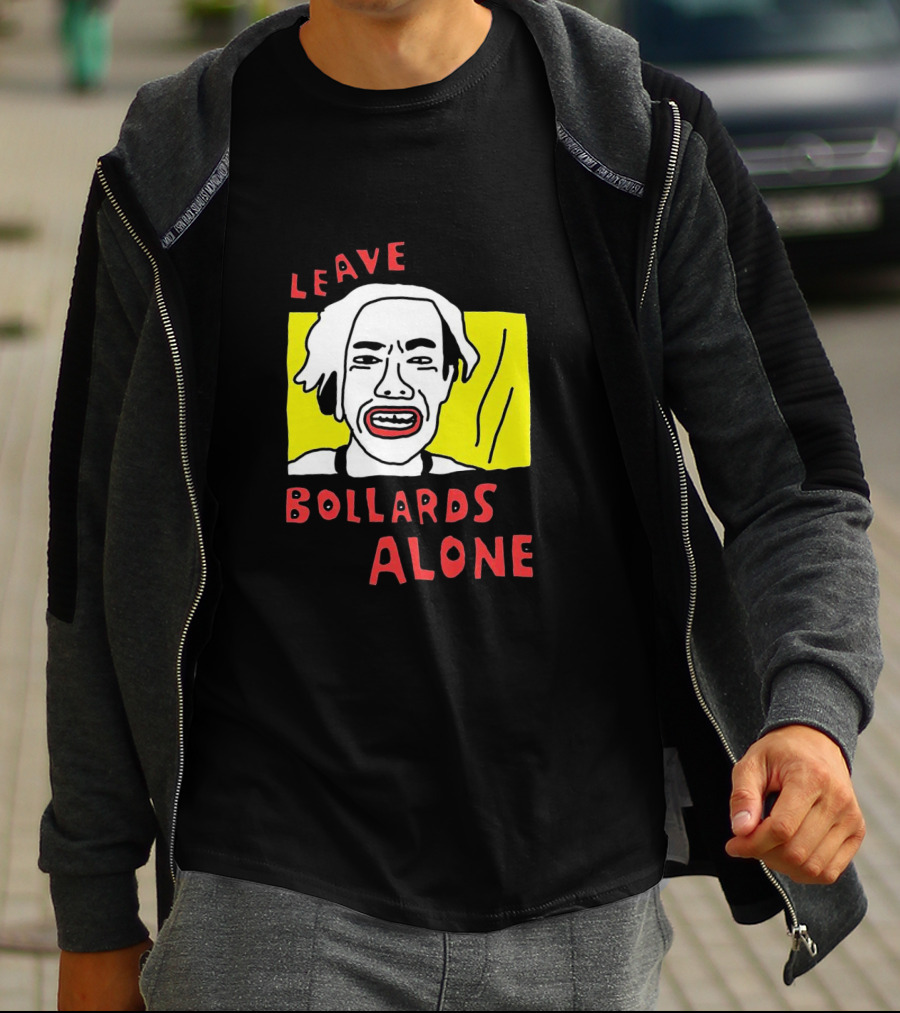 Leave Bollards Alone Illustration With Cartoon Face And Yellow Background T-Shirt