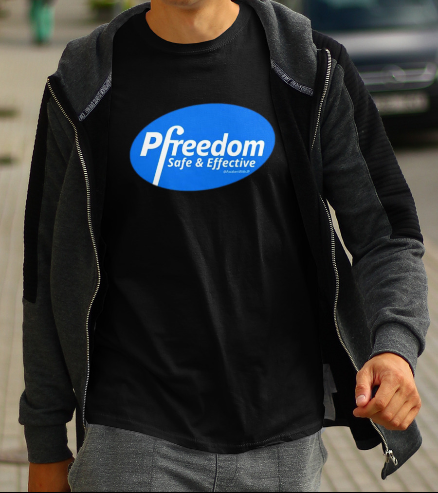 Pfreedom Safe And Effective @AwakenWithJP Blue Oval T-Shirt