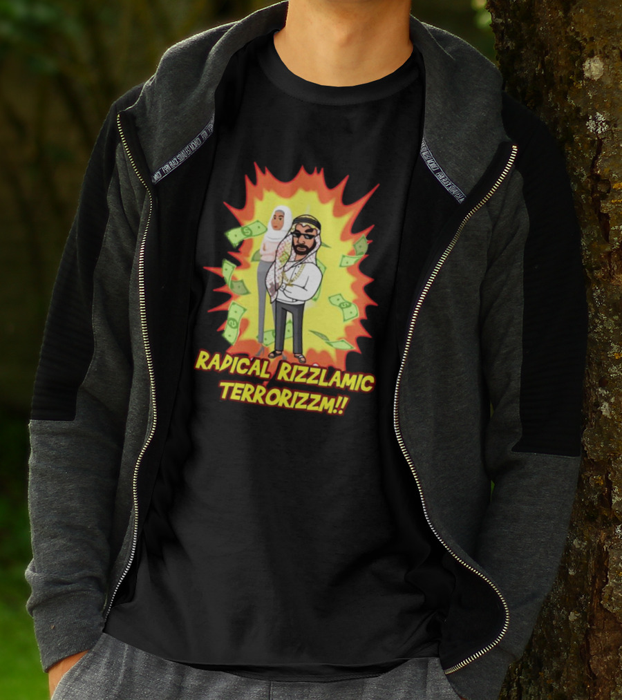 Radical Rizzlamic Terrorizzm Cartoon Characters Surrounded By Money Explosion T-Shirt