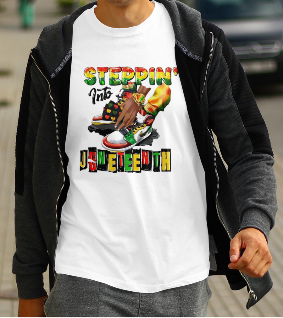 Steppin Into Juneteenth Colorful Sneakers And Hands With Bracelet T-Shirt