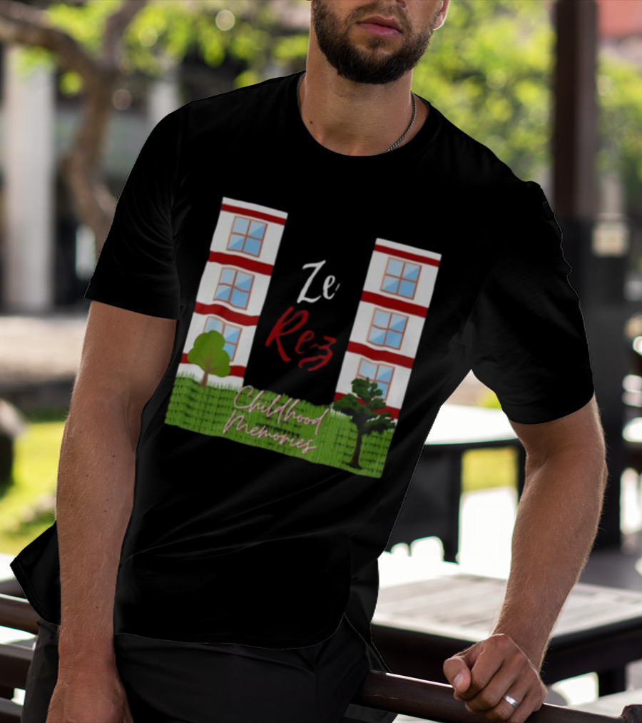 Ze Rez Childhood Memories Red And White Buildings With Trees T-Shirt