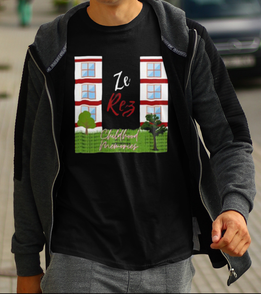 Ze Rez Childhood Memories Red And White Buildings With Trees T-Shirt