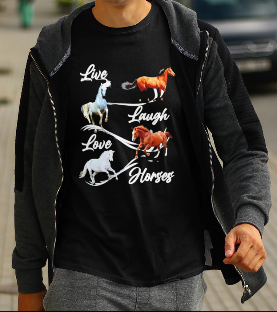 Live Laugh Love Horses Jumping Energetic Colors T-Shirt