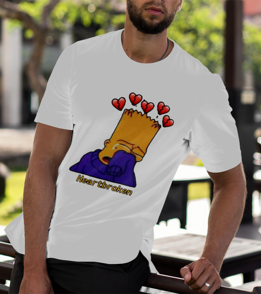 Bart Simpson Heartbroken Crying With Broken Hearts T-Shirt
