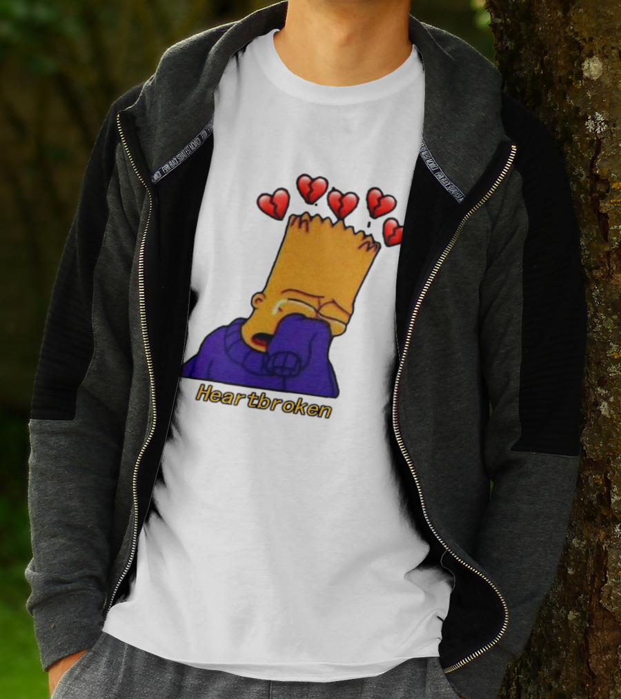 Bart Simpson Heartbroken Crying With Broken Hearts T-Shirt