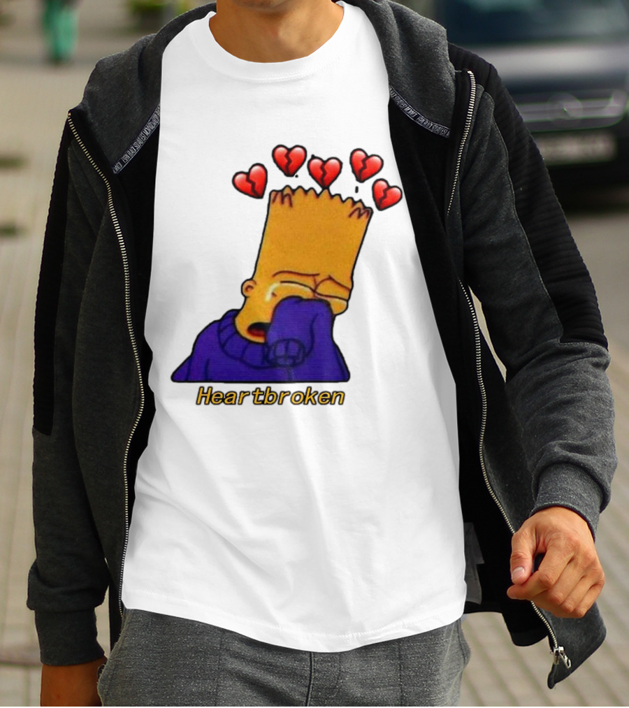 Bart Simpson Heartbroken Crying With Broken Hearts T-Shirt