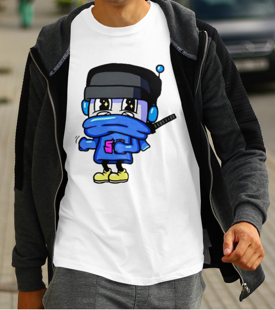 Ctop Simple Chris Cartoon Character With Headphones And Blue Scarf T-Shirt