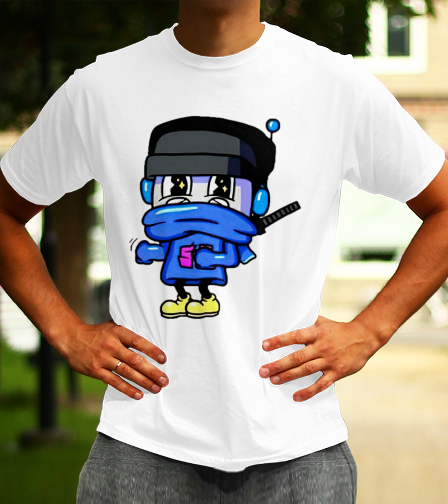 Ctop Simple Chris Cartoon Character With Headphones And Blue Scarf T-Shirt
