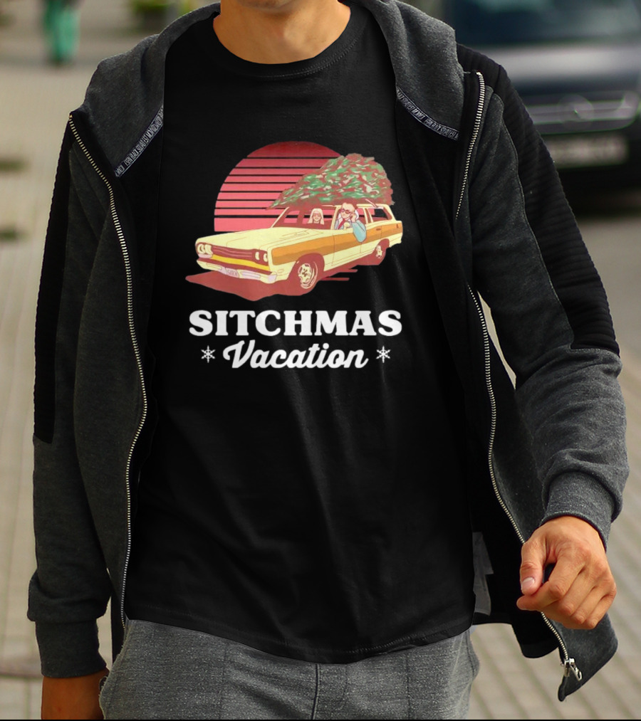 Sitchmas Vacation Retro Christmas Car Scene T-Shirt