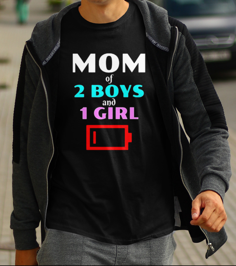 Mom Of 2 Boys And 1 Girl Low Battery Red Warning T-Shirt