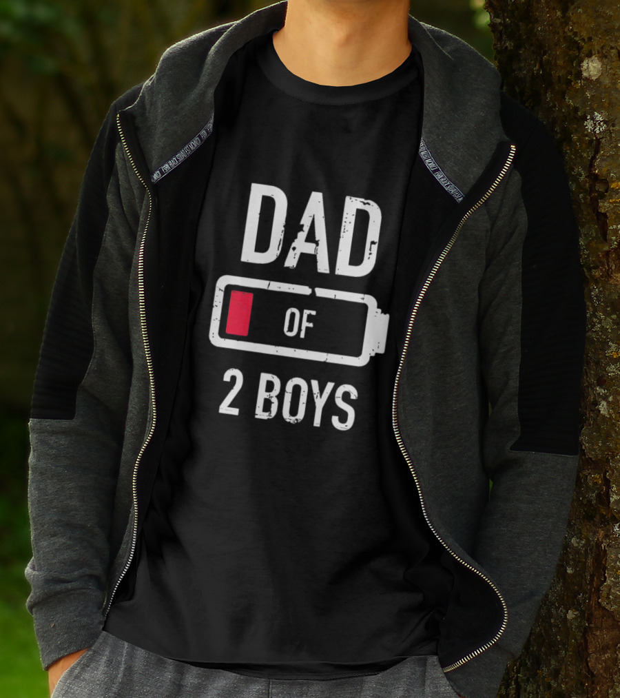 Dad Of Two Boys Low Battery Funny Father’s Day Gift Idea T-Shirt