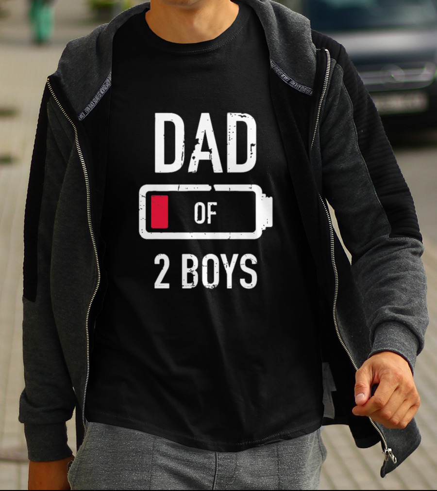 Dad Of Two Boys Low Battery Funny Father’s Day Gift Idea T-Shirt