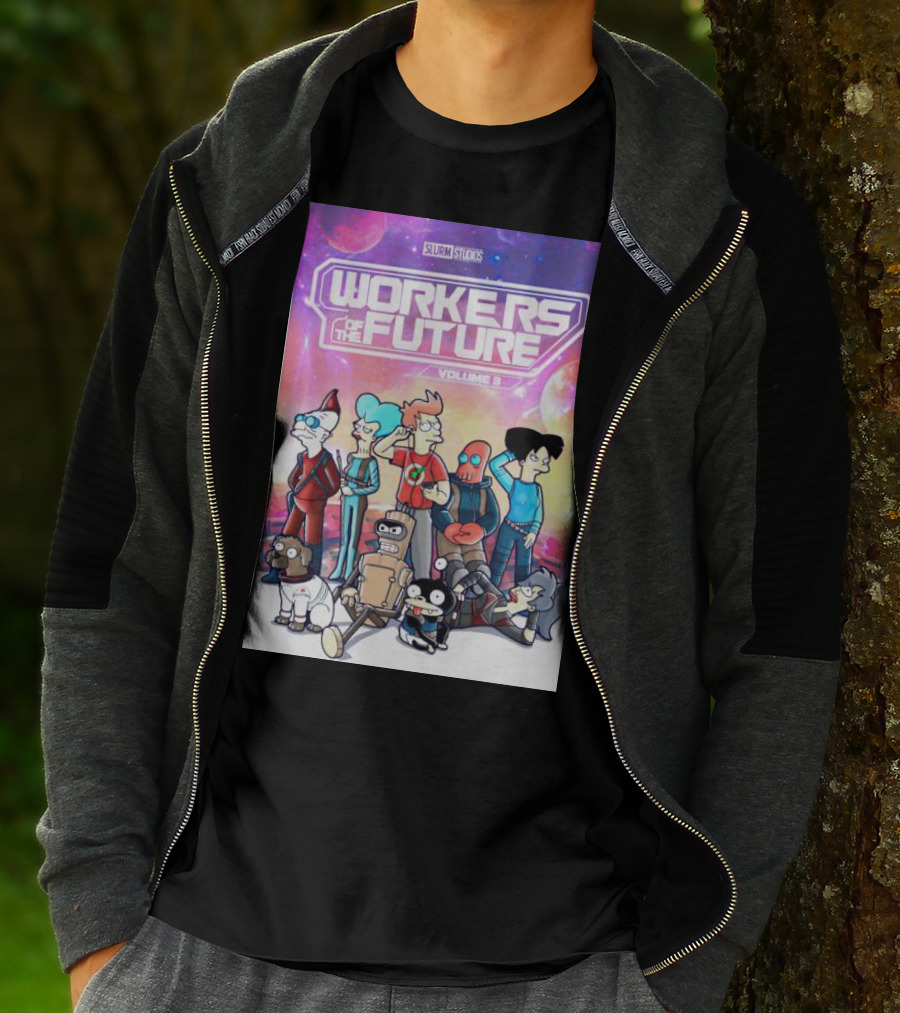 SLURM STUDIOS Workers Of The Future Volume 3 Futurama Characters Retro Futuristic T-Shirt