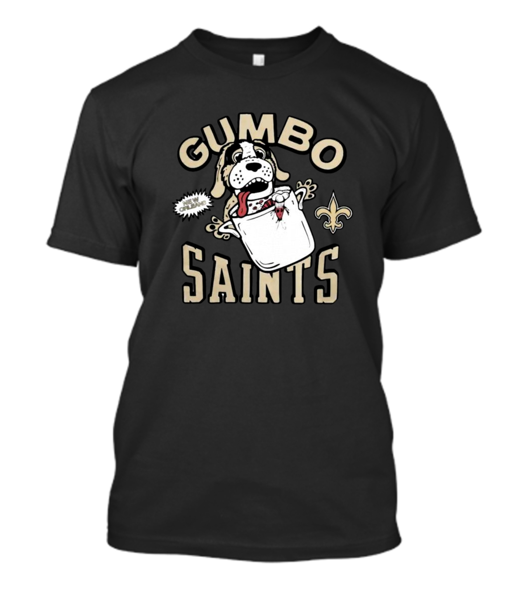 Gumbo Saints New Orleans Fleur-de-Lis Dog Crawfish Gotcha T-Shirt