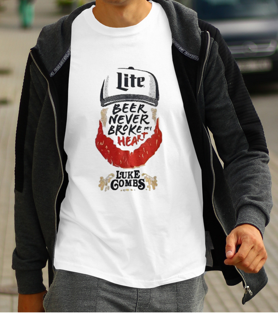 Lite Beer Never Broke My Heart Luke Combs Red Beard Hat T-Shirt