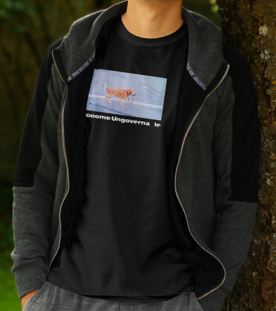 Dog Become Ungovernable Crossing Street With Leash In Mouth T-Shirt