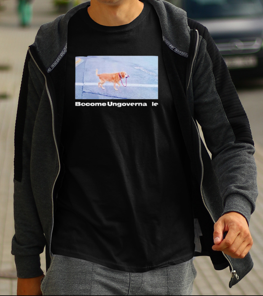 Dog Become Ungovernable Crossing Street With Leash In Mouth T-Shirt