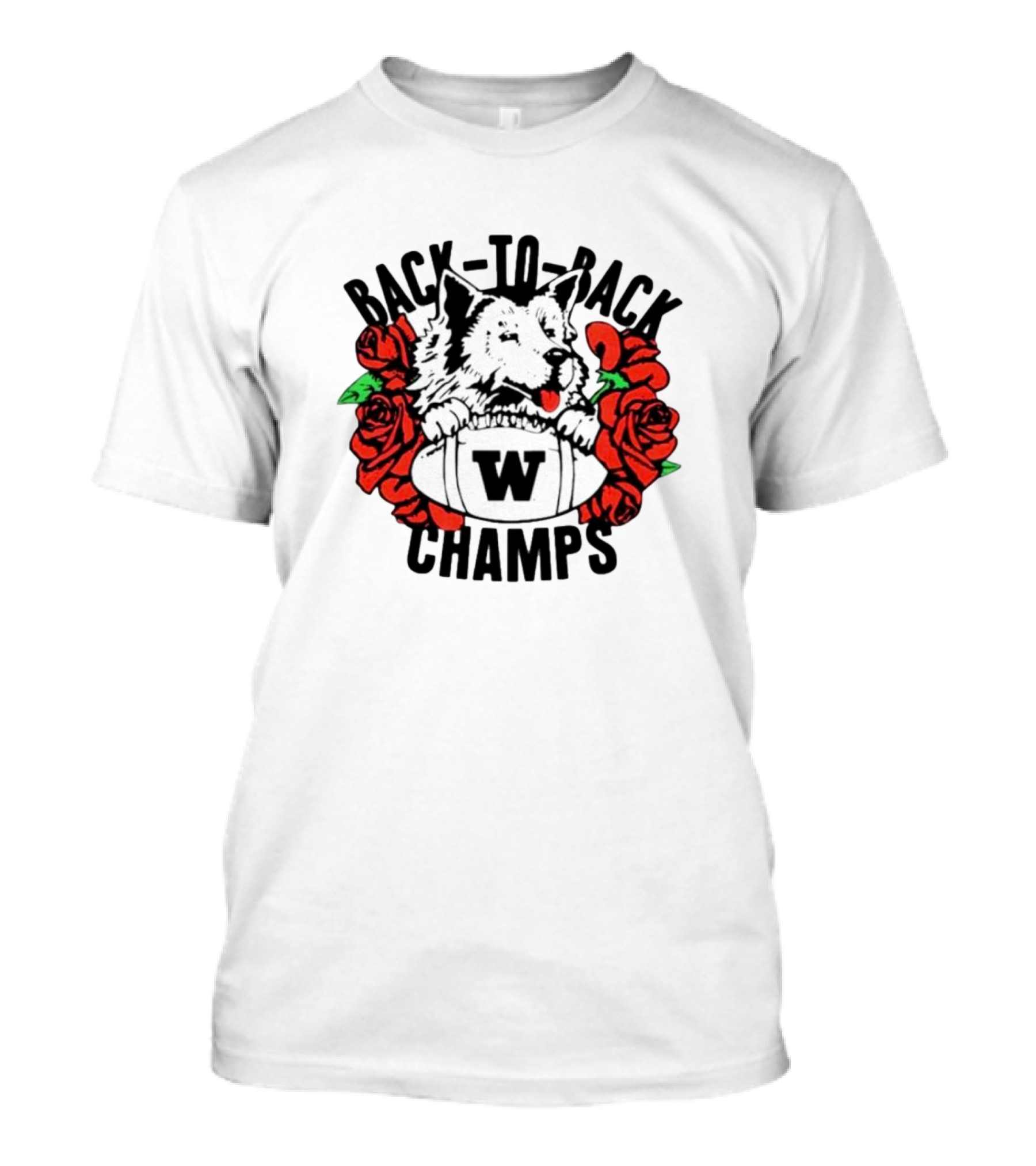 Back To Back W Champs Husky With Roses T-Shirt