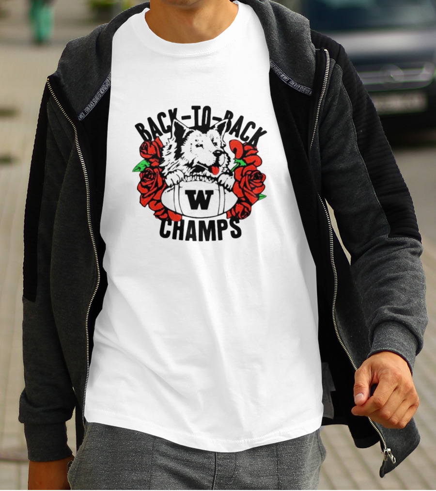 Back To Back W Champs Husky With Roses T-Shirt