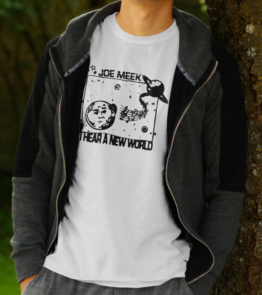 Joe Meek I Hear A New World Moon And Saturn Music Notes Space T-Shirt