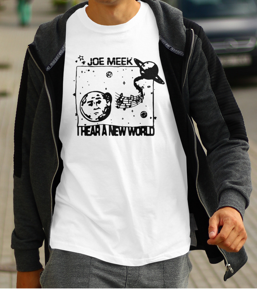 Joe Meek I Hear A New World Moon And Saturn Music Notes Space T-Shirt