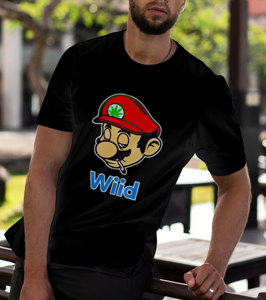 Super Mario Wiid Smoking Parody With Red Hat And Marijuana Leaf T-Shirt