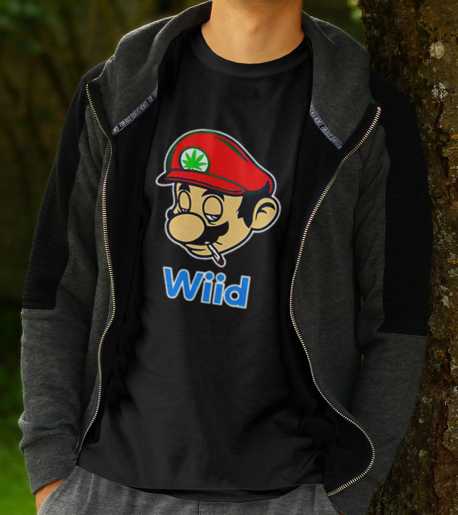 Super Mario Wiid Smoking Parody With Red Hat And Marijuana Leaf T-Shirt