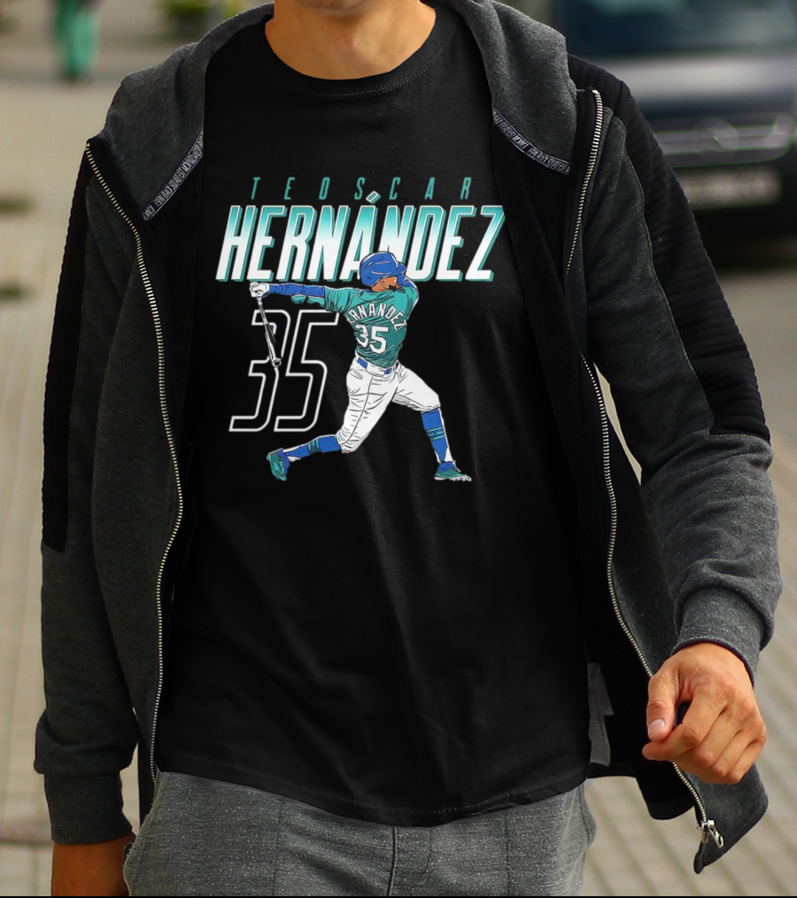 Teoscar Hernández Mariners 35 Swinging Action T-Shirt