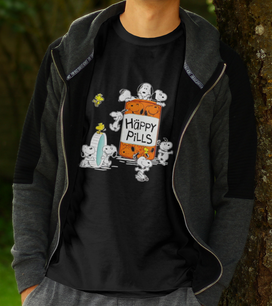 Happi Pills Snoopy Woodstock Cartoon Characters T-Shirt