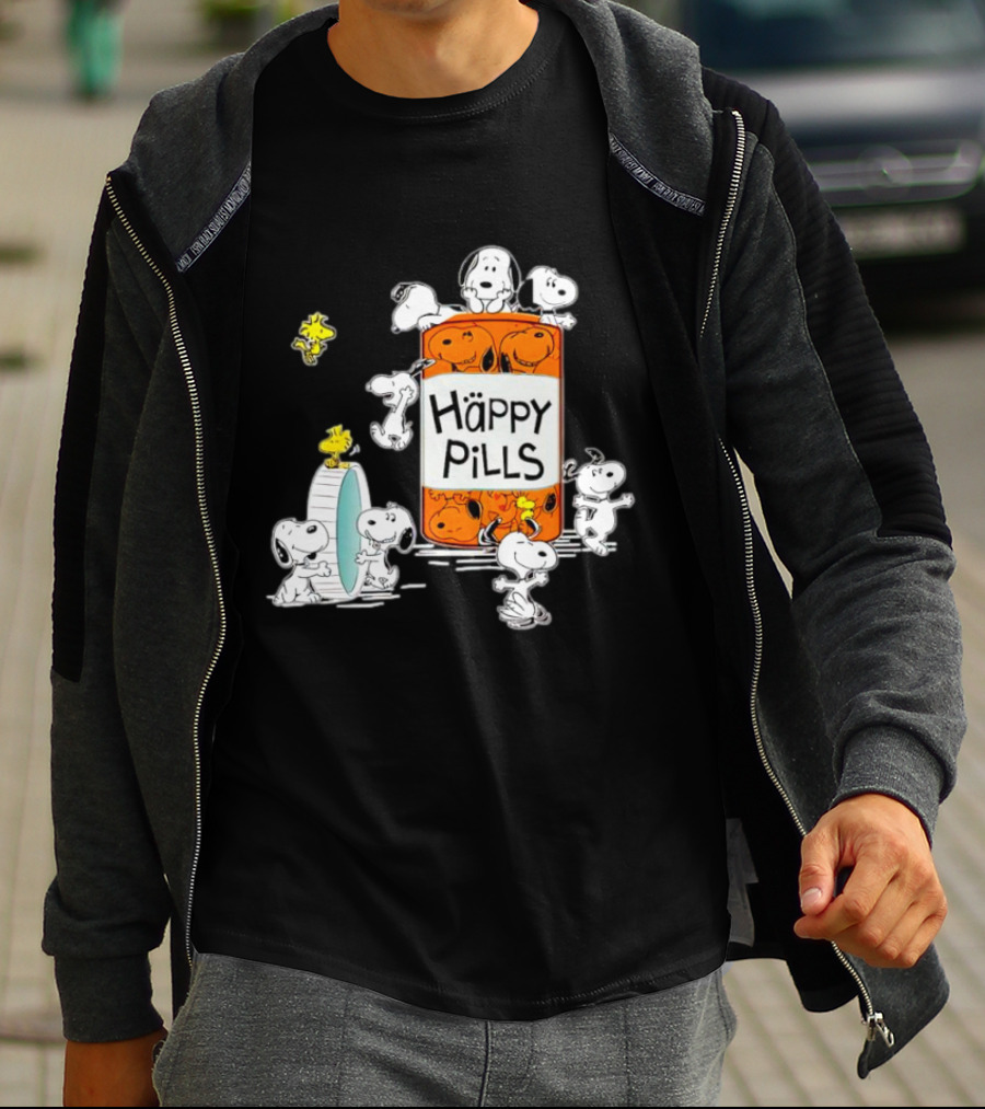 Happi Pills Snoopy Woodstock Cartoon Characters T-Shirt