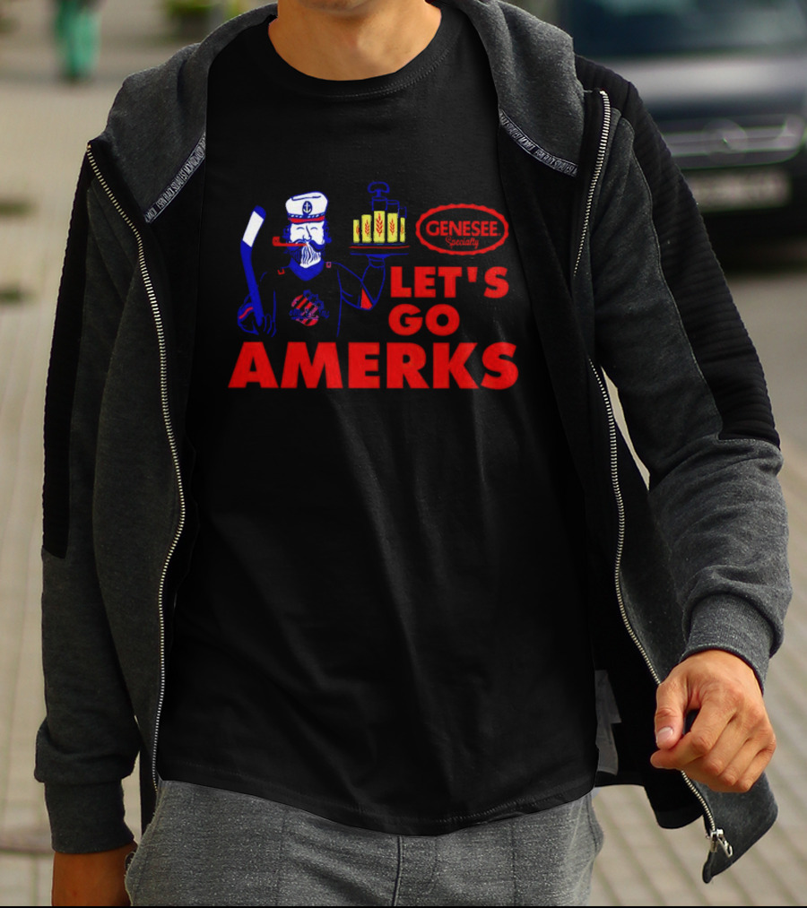 Let's Go Amerks Genesee Specialty Hockey Beer Sailor T-Shirt