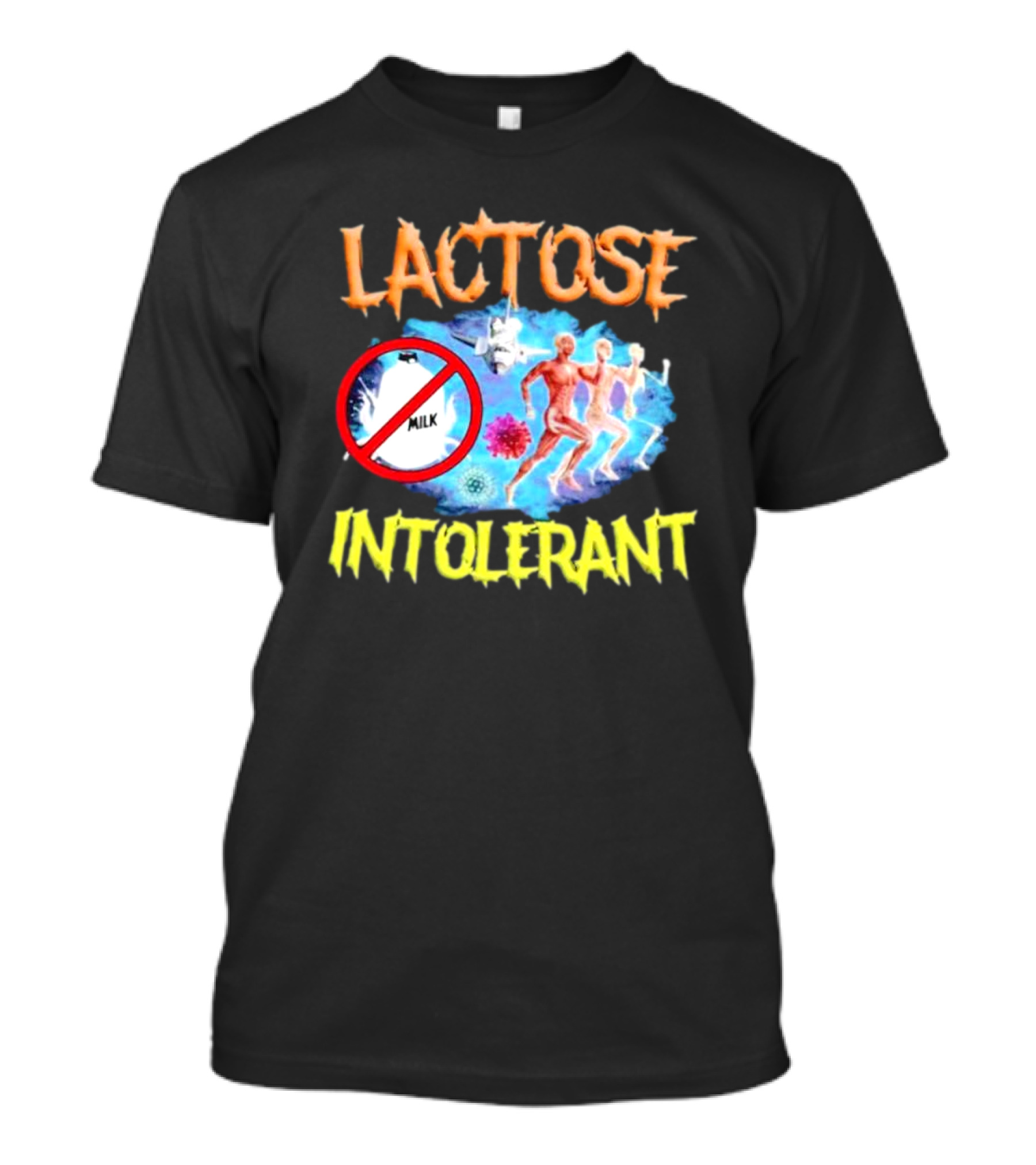 Lactose Intolerant Milk No Symbol With Runners And Microbes T-Shirt