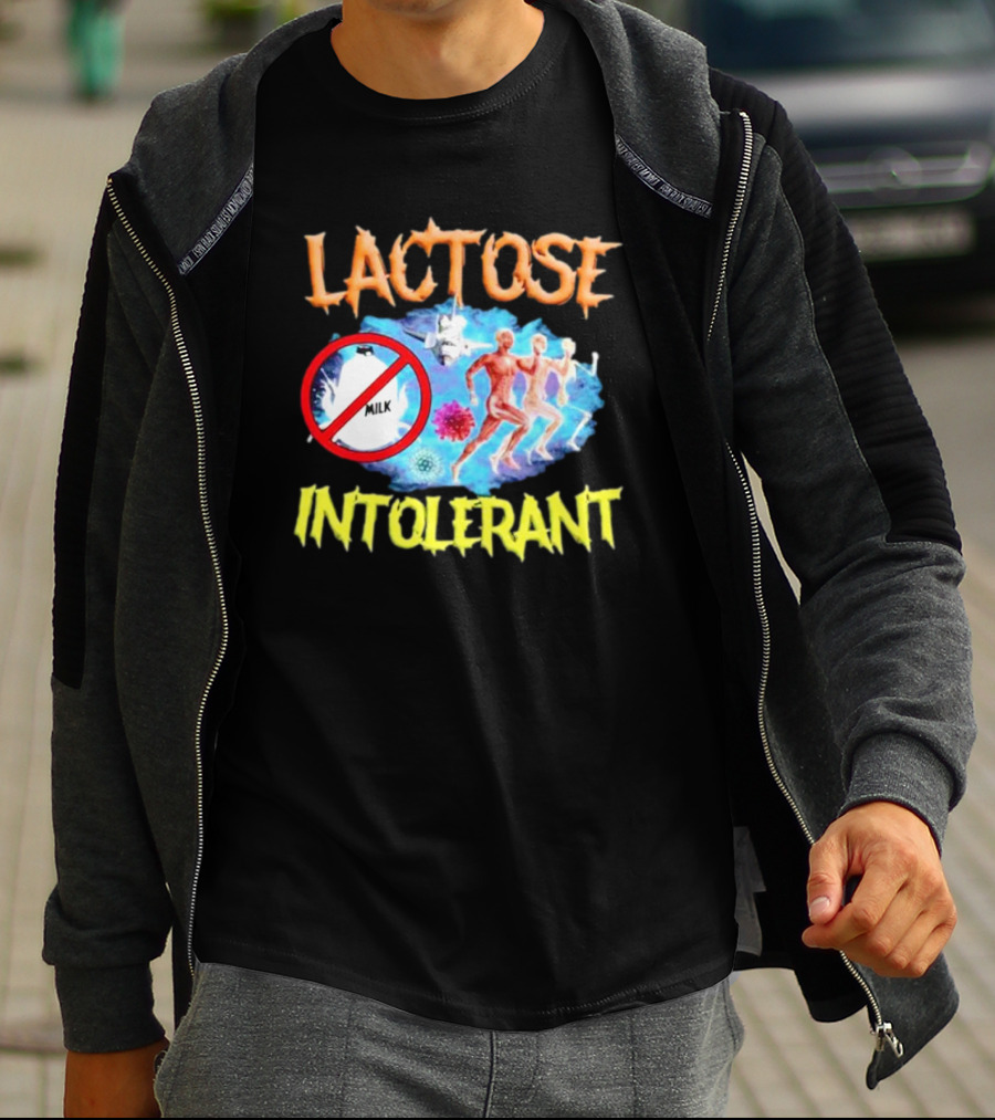 Lactose Intolerant Milk No Symbol With Runners And Microbes T-Shirt