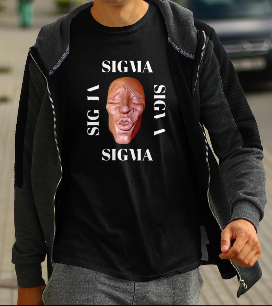 Sigma Face Mask Surrounded By Rotated Sigma Text T-Shirt
