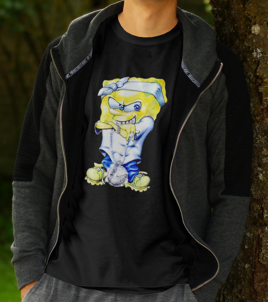 Thug Spongebob Squarepants With Bandana And Bling Necklace T-Shirt