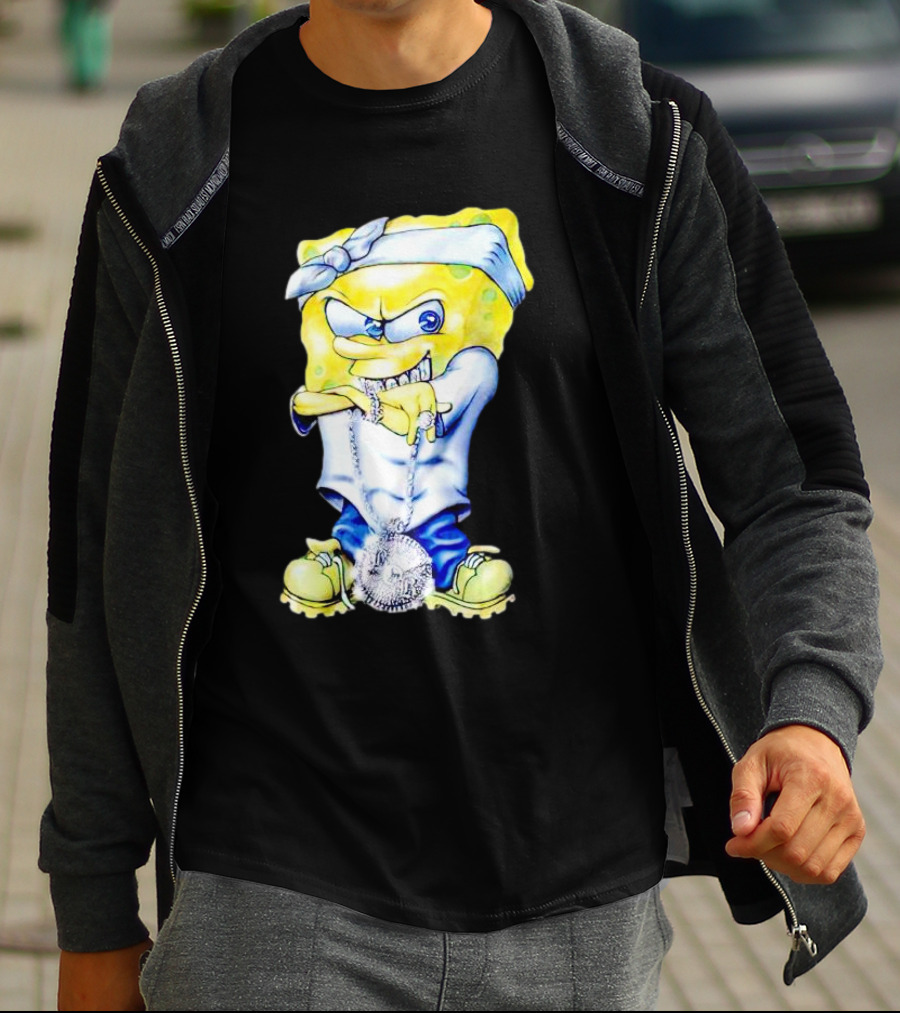 Thug Spongebob Squarepants With Bandana And Bling Necklace T-Shirt
