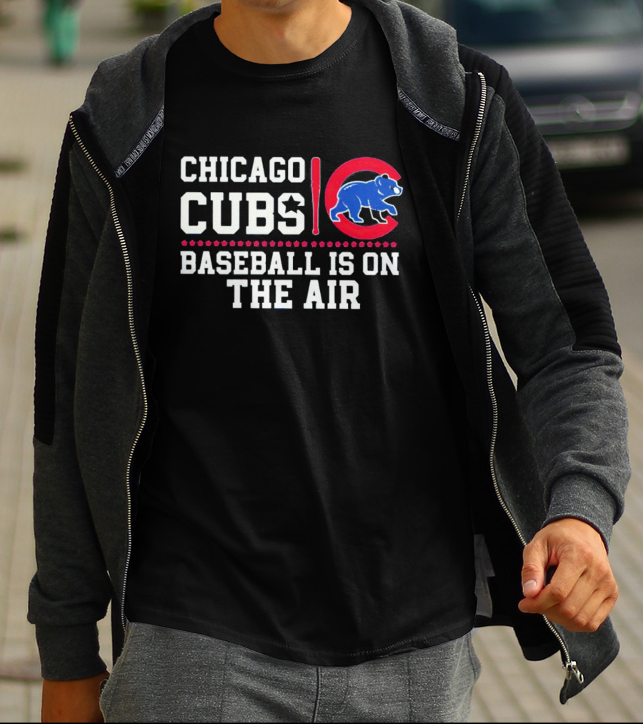 Chicago Cubs Baseball Is On The Air Blue Bear Emblem T-Shirt
