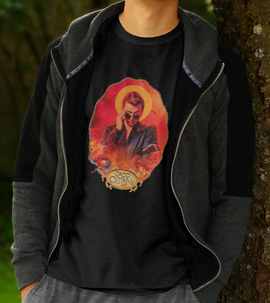 Good Omens Crowley With Flames And Serpent Halo T-Shirt