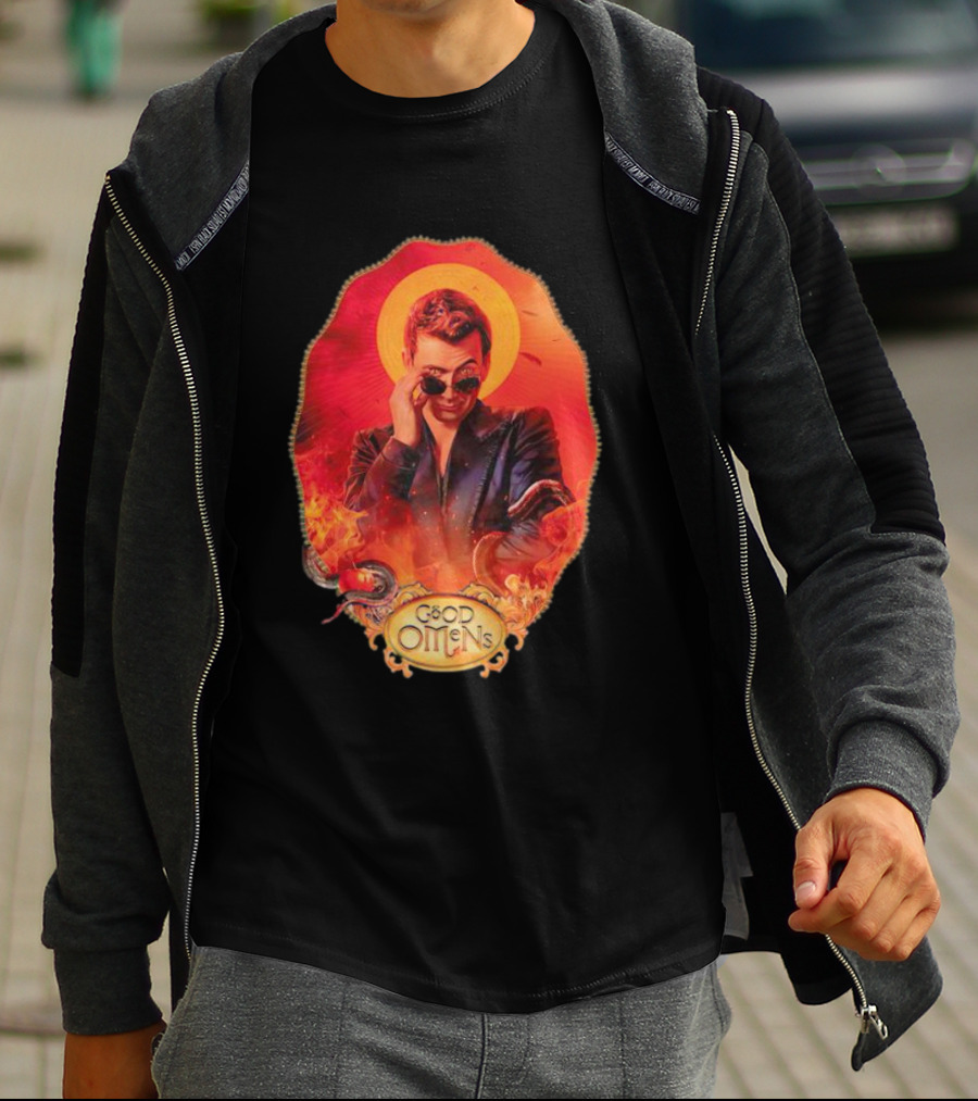 Good Omens Crowley With Flames And Serpent Halo T-Shirt