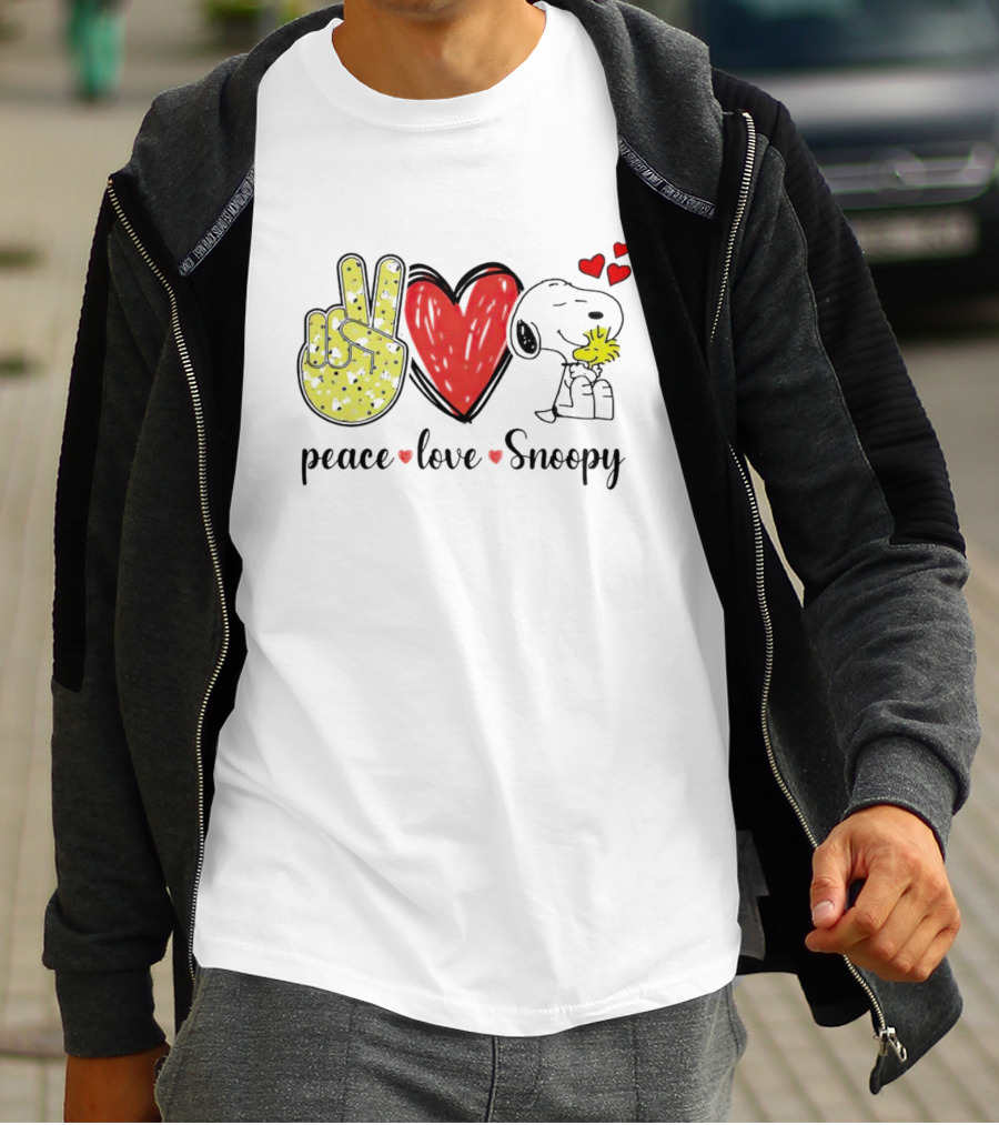 Peace Love Snoopy Hug Woodstock T-Shirt