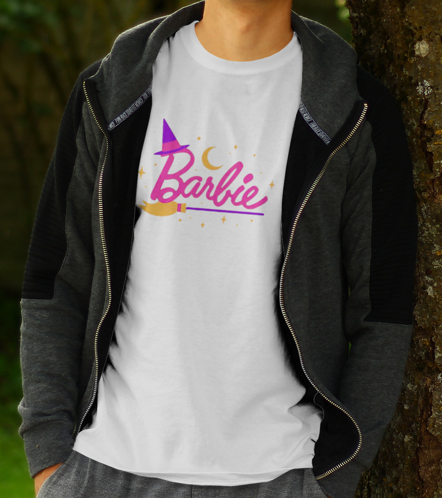 Barbie Witch Broomstick Moon Stars Halloween T-Shirt