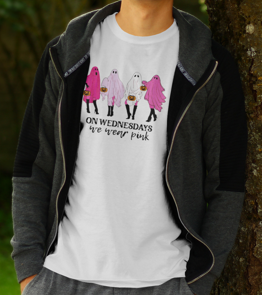 On Wednesdays We Wear Pink Ghost Costumes Halloween T-Shirt