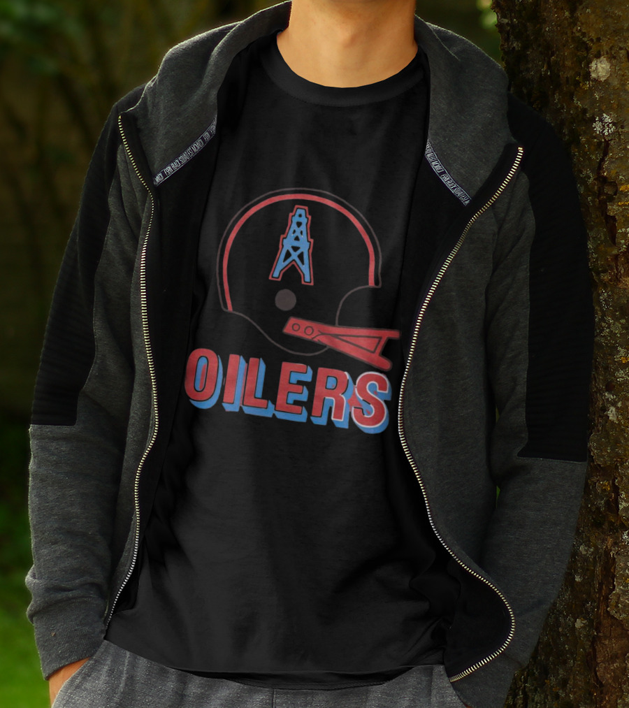 Oilers Football Helmet With Tower T-Shirt