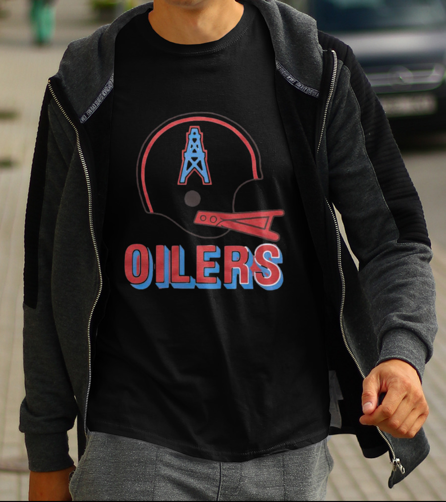 Oilers Football Helmet With Tower T-Shirt